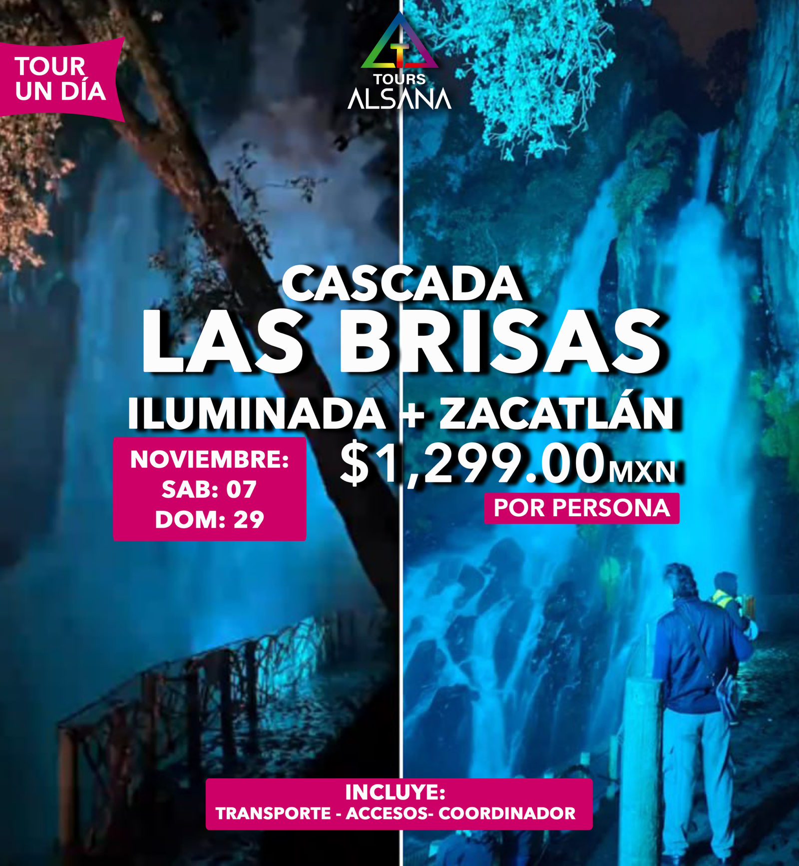 Cascada Las Brizas Iluminada, Zacatlán, 07, 29 de Nov