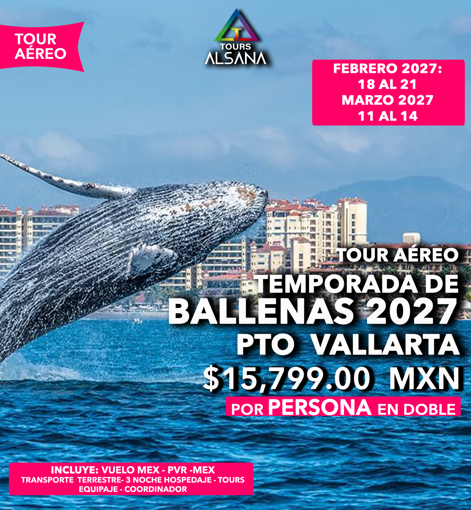 Avistamiento de Ballenas Vallarta Feb y Mar 2027